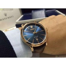 支持正貨MASERATI瑪莎拉蒂男女通用錶 編號R8851118001 42mm玫瑰金圓形精鋼錶殼 寶藍色簡約錶面 咖啡色真皮皮革錶帶款 頂級時尚!