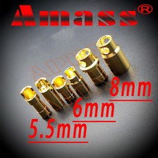 AMASS 金插 端子 接頭 5mm 5.5mm 6mm 6.5mm 8mm 多尺寸香蕉插 低阻抗設計 5mm公插剖溝款, 5mm公插 剖溝款