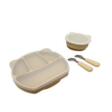 兒童矽膠餐具6件組 (含吸盤碗/餐盤), 象牙米