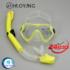 HAOYANG 台灣現貨浮潛全乾式呼吸管單面鏡組-水精靈，強化玻璃安全耐用，舒適矽膠材質, 藍色