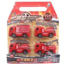 慣性消防車四款回力消防車套裝，城市消防系列玩具，多款消防車組合, 一卡4款入
