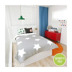 My House 孩童大象圖案被套+枕頭套, Star, 灰色 白色