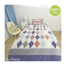 My House 孩童大象圖案被套+枕頭套, Diamond, 藍色 灰色 白色