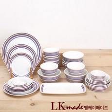 LKmade 線條配色6人骨瓷餐具組, 30個