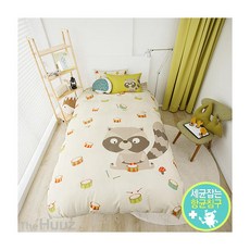 圖案孩童單層被枕套組, Raccoon, 淺褐色 混色