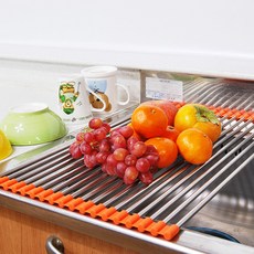 LIVING HAPPY 水槽捲簾式瀝水架 18桿, 橘色, 1個