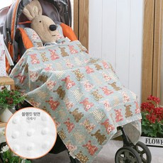 Coney Island 孩童圖案印花超細纖維頸枕+超細纖維毛毯 M號, 藍色 復古兔子款