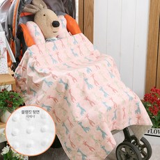 Coney Island 孩童圖案印花超細纖維頸枕+超細纖維毛毯 M號, 粉色 復古長頸鹿款