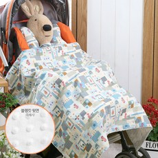 Coney Island 孩童圖案印花超細纖維頸枕+超細纖維毛毯 M號, 藍色 房子款