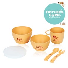MOTHER'S CORN 孩童餐具組 C款, 單色, 碗(M+S)+杯子+湯匙+叉子+蓋子, 4份