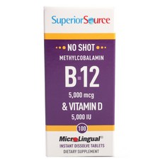 Superior Source 노 샷 B-12 5000mcg & 비타민 D 5000 IU 타블렛, 1개