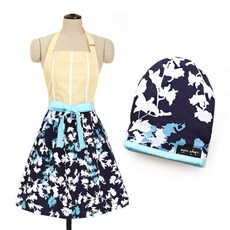 J'SWIFE 印花連身圍裙+廚房手套, 弗洛雷斯塔海軍, 1套