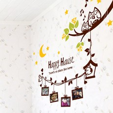 JEJEDECO 貓頭鷹圖案牆壁貼 A款 第1版, 深棕色