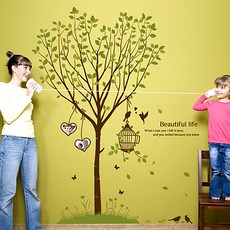 JEJEDECO 植物圖案牆壁貼, 橄欖綠+淺橄欖綠+深棕色