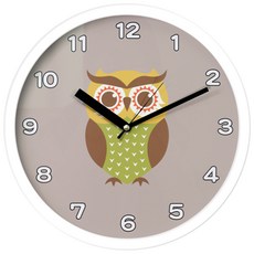 貓頭鷹圖案靜音掛鐘 L號, 白色的