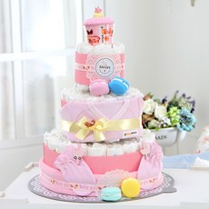 Baby Bakery 3層尿布蛋糕 馬卡龍款, 新生兒, 粉色
