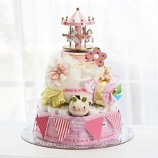 베이비베이커리 회전목마 신생아 기저귀케익, 핑크, 1개