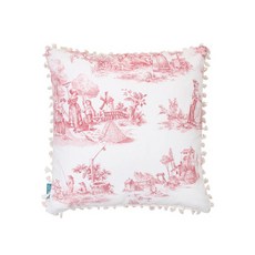 棉質French Scandal流蘇靠枕, 紅色+象牙色