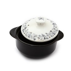 GOLDENBELL 雙耳陶瓷+鑄鐵蝴蝶印花砂鍋+鍋蓋, 12cm