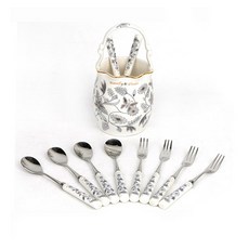 [Golden Bell] 蝴蝶灰色褶紋水盤(大) + 陶瓷茶匙叉, 1個