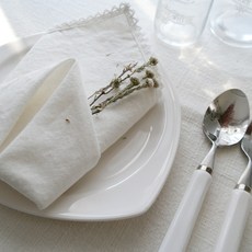 自然風蕾絲亞麻餐巾 多用途餐巾 2入組, 米白色, 1個, 2個