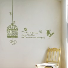 SG Patty Line Design 貼紙a120 鳥籠外的青鳥, 橄欖綠