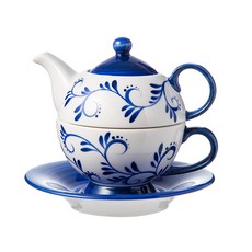 手繪單人茶具 鈷藍色, Design2, 1 個