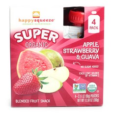 Happy Squeeze 슈퍼 어린이 스무디 90g, 사과, 딸기, 구아바(Apple, Strawberry, Guava), 1개