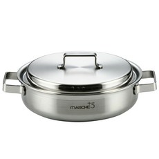 CHEFLINE 電磁爐適用Marche5 Plus系列不鏽鋼雙耳淺湯鍋+鍋蓋, 24cm, 銀色