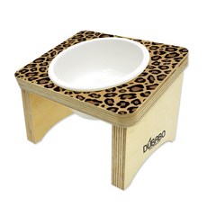 DUBABO 豹紋印花架高式寵物飼料碗 S號