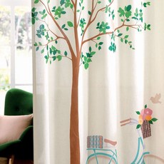 Apoa Room 大樹腳踏車圖案窗簾, 髮卡型, 綠色