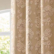 Apoa Room 花卉圖案遮光窗簾, 扣眼型, 米色