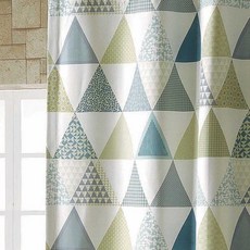 三角花紋圖案遮光窗簾, 髮卡型, 綠色