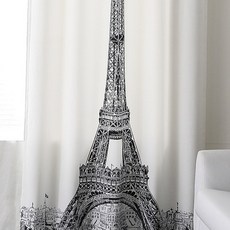Eiffel 鐵塔印花遮光窗簾, 扣眼型