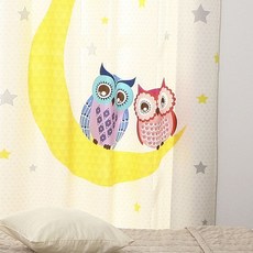 Apoa Room 貓頭鷹月亮星星印花遮光窗簾 扣環型, 混色