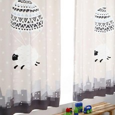 Apoa Room 打孔式綿羊飛行傘圖案遮光窗簾, 灰色