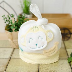 난쟁이똥자루 신생아용 DIY 아기원숭이 꼭지모자, 노랑땡땡이, 1개