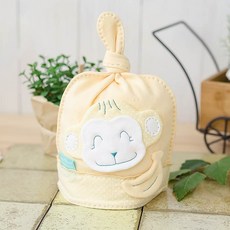 난쟁이똥자루 신생아용 DIY 아기원숭이 꼭지모자, 노랑색, 1개