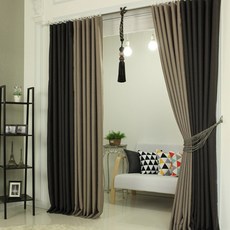 Goldyan 西雅圖遮光窗簾+窗簾綁帶+窗簾掛鉤套組, 炭灰色 + 灰色