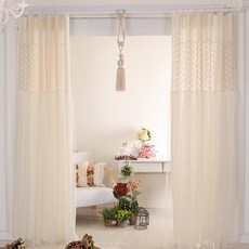 Gold Yarn Juniro剪裁粗棉布窗簾, 象牙白色