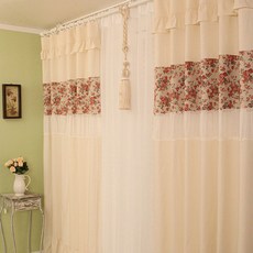 金紗迷迭香棉窗簾+窗簾繩+窗簾別針套組, 綠色