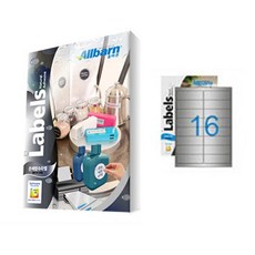 Olbarun 銀色防水標籤 雷射專用 2X8, 16格, 25個