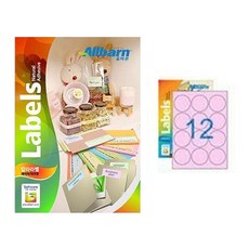 Olbarun 彩色標籤 淺粉紅色 雷射噴墨兩用 圓形, 12格, 50個