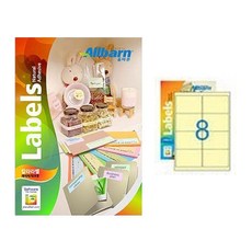 올바른라벨 칼라라벨 연노랑 레이저 잉크젯공용 2X4, 8칸, 50개