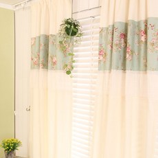 Gold Yarn花朵粗布窗簾 2個, 薄荷