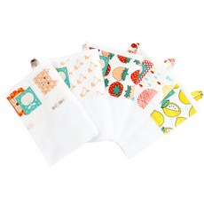 Coney Island 女童拼接圖案印花掛繩毛巾組 A款, 動物 + 簡單的鳥 + 草莓 + 雨 + 檸檬