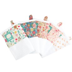 Coney Island 女童拼接圖案印花掛繩毛巾組 D款, 草莓花+致敬（藍色）+致敬（粉色）+雪佛蘭佩斯利+簡約小鳥