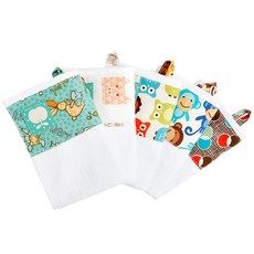 Coney Island 男童拼接圖案印花掛繩毛巾組 C款, 快樂兔 + 動物 + 新貓頭鷹 + 微笑猴子 + 布朗尼