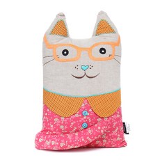 Kosney 貓咪戴眼鏡造型抱枕 粉紅色, 1個