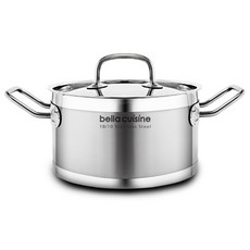 bella cuisine 電磁爐適用經典不鏽鋼雙耳湯鍋+鍋蓋, 18*10cm, 銀色